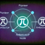 Illustration of PI Network user roles, including Pioneer, Contributor, Ambassador, and Node, showing the progression and unique functions within the network.