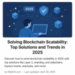 Blockchain scalability solutions infographic 2025 - Layer 2, Sharding, Sidechains illustrated