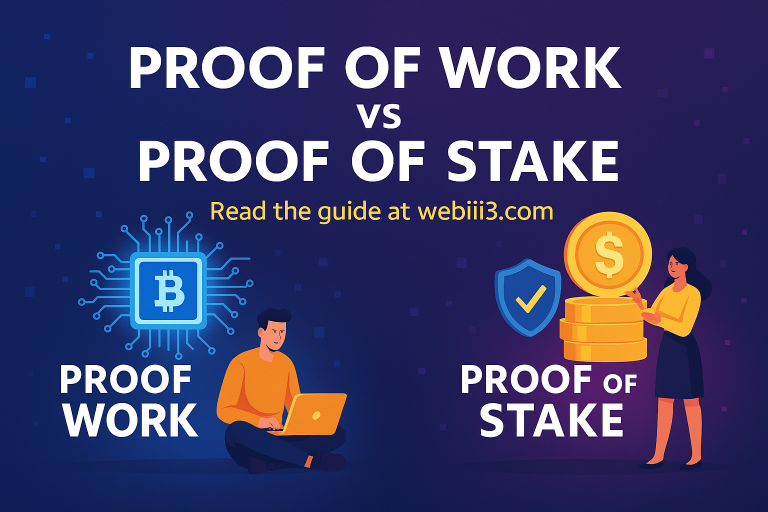 Proof of Work vs Proof of Stake 2025 infographic comparison on energy, speed, and security